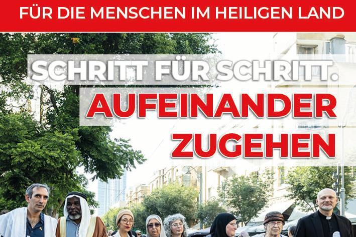Plakat zur Palmsonntagskollekte 2025 - Schritt für Schritt. Aufeinander zugehen