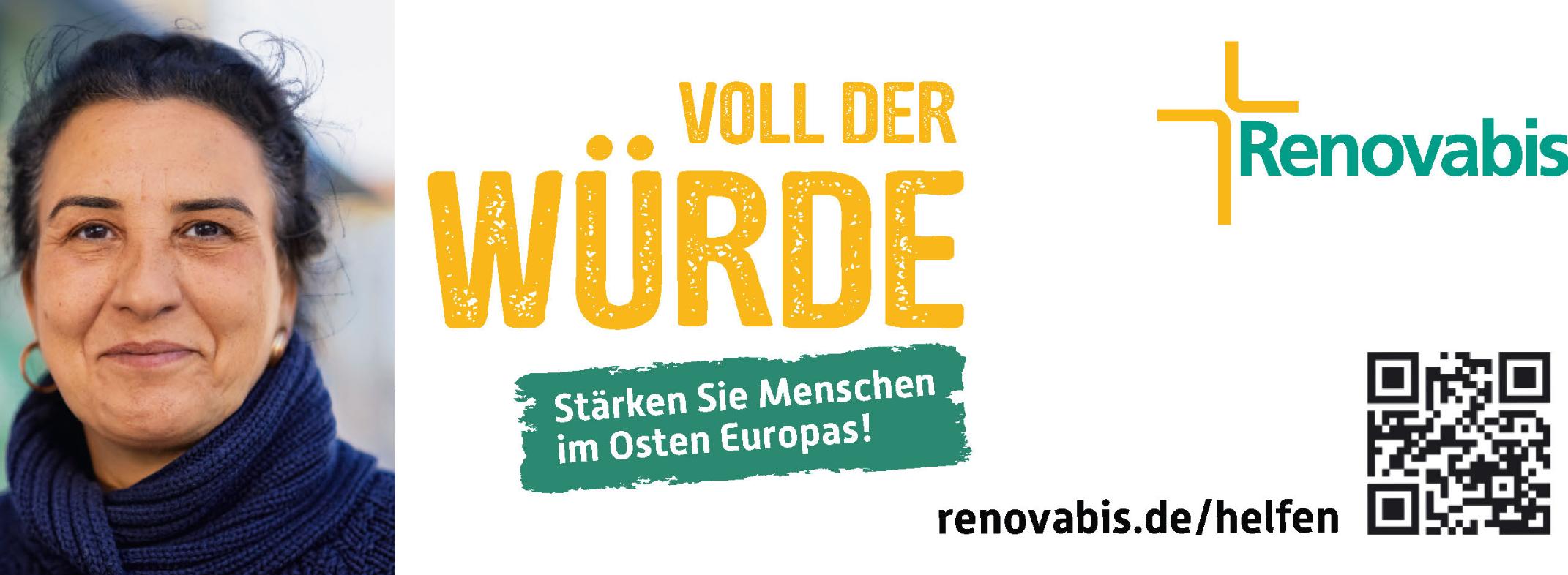 Renovabis Aktionsmotiv 2025 'Voll der Würde' mit einer starken Frau in Bulgarien