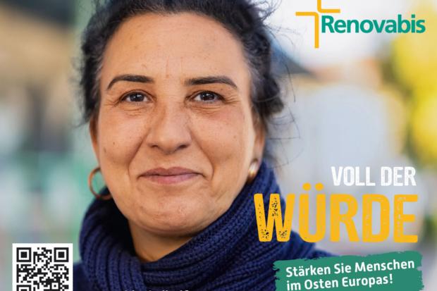 Renovabis Anzeige 2025 92x70mm (c) Renovabis e.V. Renovabis Aktionsmotiv 2025 'Voll der Würde' mit einer starken Frau in Bulgarien