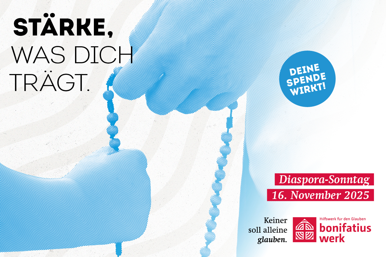 Webbanner mit Spendenaufruf zum Diaspora-Sonntag am 16.11.2025 unter dem Leitwort 'Stärke, was dich trägt'