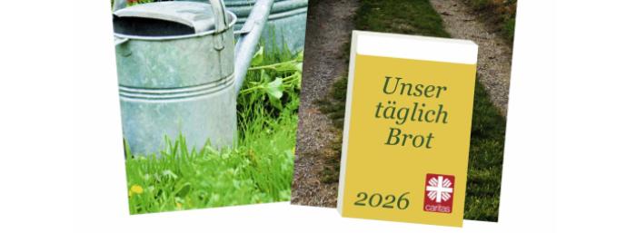 Caritas-Tagesabreißkalender mit zwei Motiven auf beidseitig bedruckter Rückwand