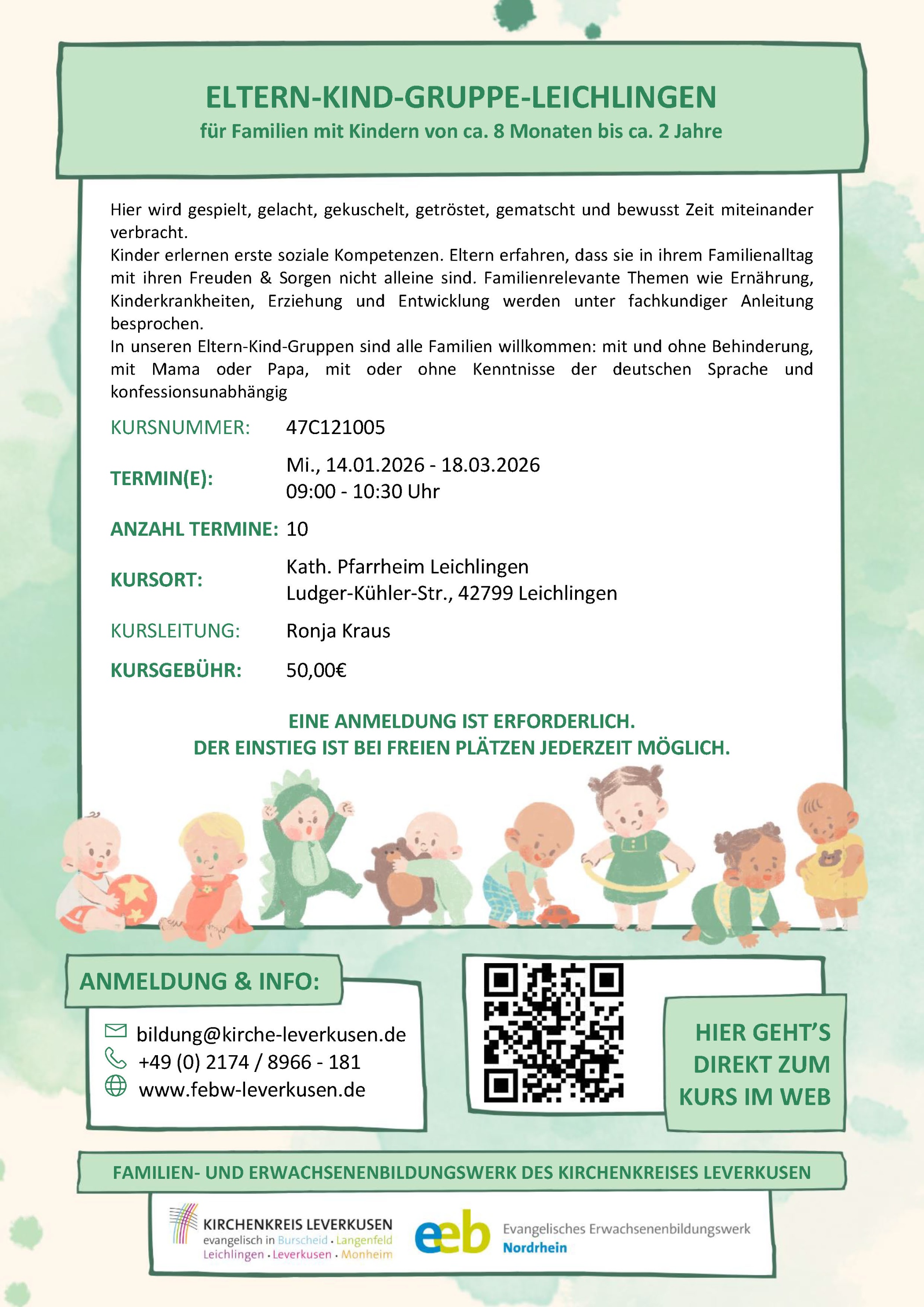 Plakat Eltern-Kind-Gruppe Leichlingen für Familien mit Kindern von ca. 8 Monaten bis ca. 2 Jahre