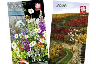 Caritas-Tagesabreißkalender mit zwei Motiven auf beidseitig bedruckter Rückwand