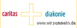 Banner mit Text: wir sammeln Caritas + Diakonie - www.wirsammeln.de