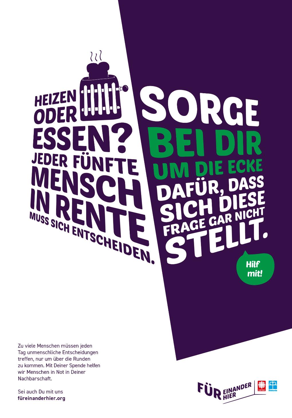 Heizen oder essen? Jeder fünfte Mensch in Rente muss sich entscheiden. Sorge bei dir um die Ecke dafür, dass sich diese Frage gar nicht stellt. Hilf mit!