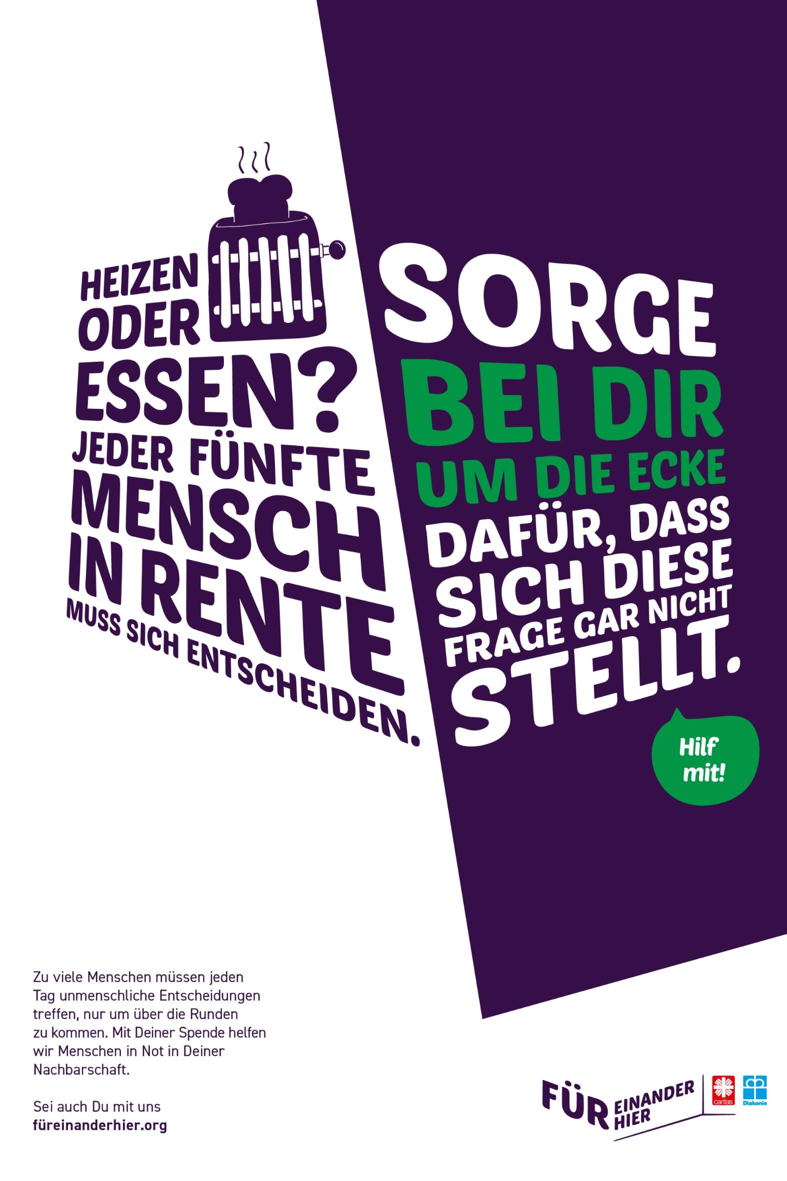 Heizen oder essen? Jeder fünfte Mensch in Rente muss sich entscheiden. Sorge bei dir um die Ecke dafür, dass sich diese Frage gar nicht stellt. Hilf mit!