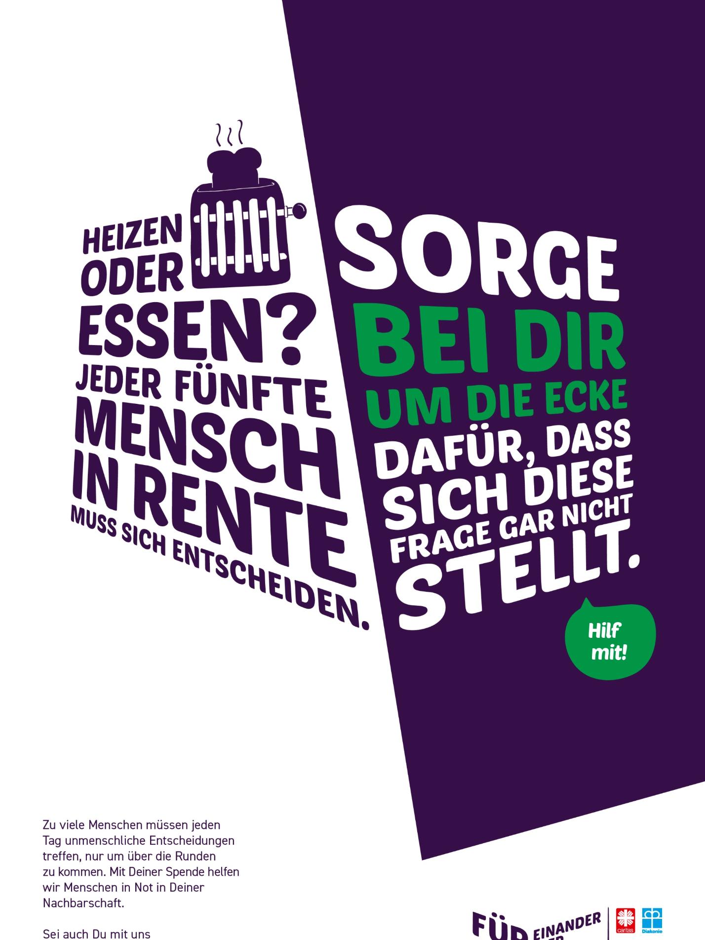 Heizen oder essen? Jeder fünfte Mensch in Rente muss sich entscheiden. Sorge bei dir um die Ecke dafür, dass sich diese Frage gar nicht stellt. Hilf mit!