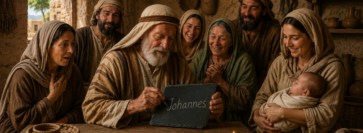 Zacharias schreibt den Namen Johannes auf eine Schiefertafel
