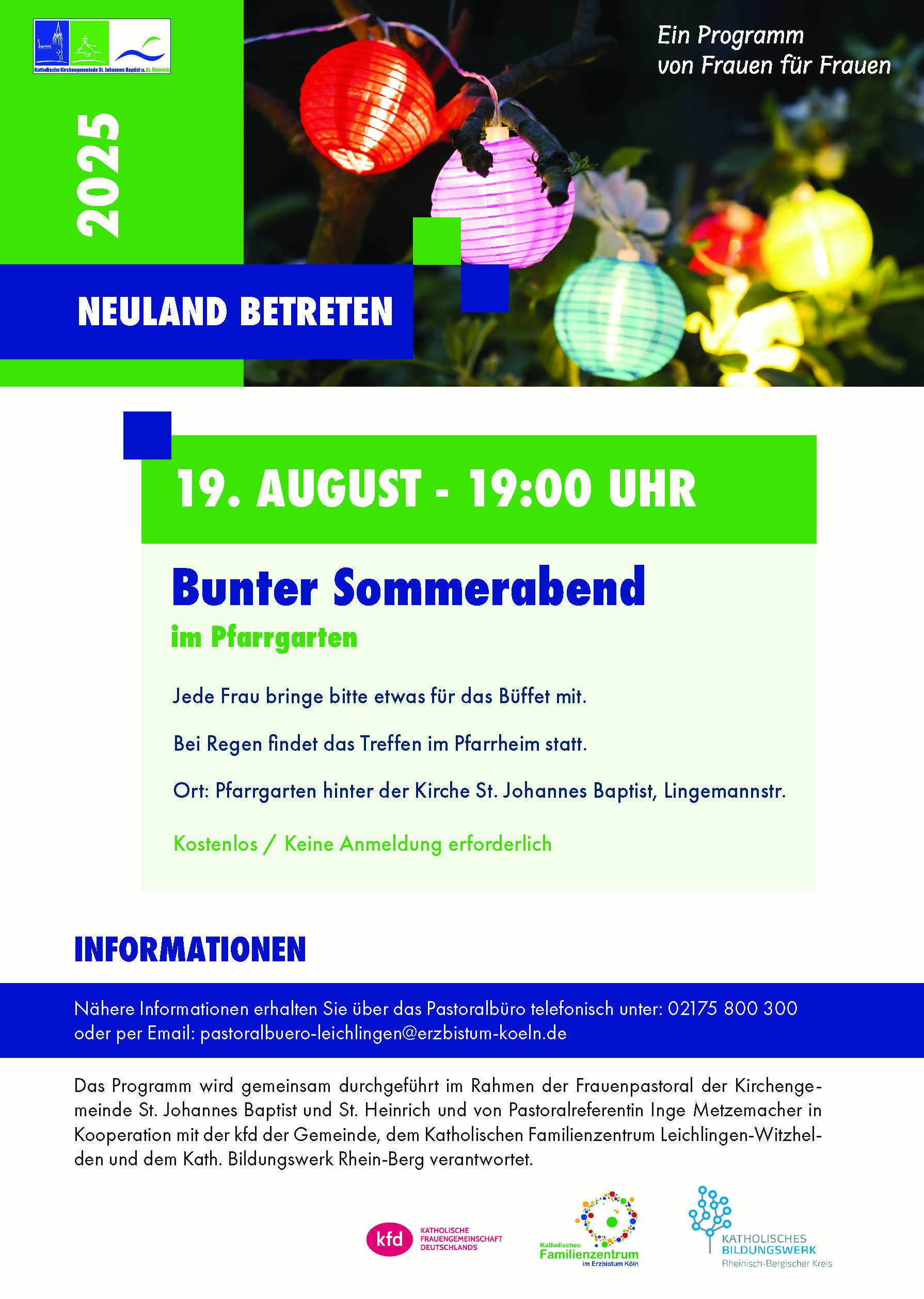 Neuland betreten 19.08.2025: Bunter Sommerabend