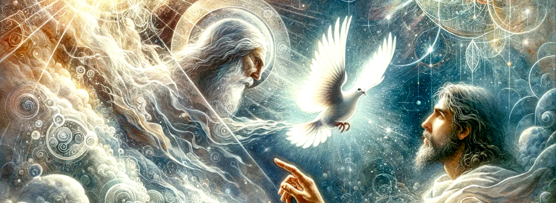Gott Vater, Sohn und in Form einer Taube der Heilige Geist in Wolken