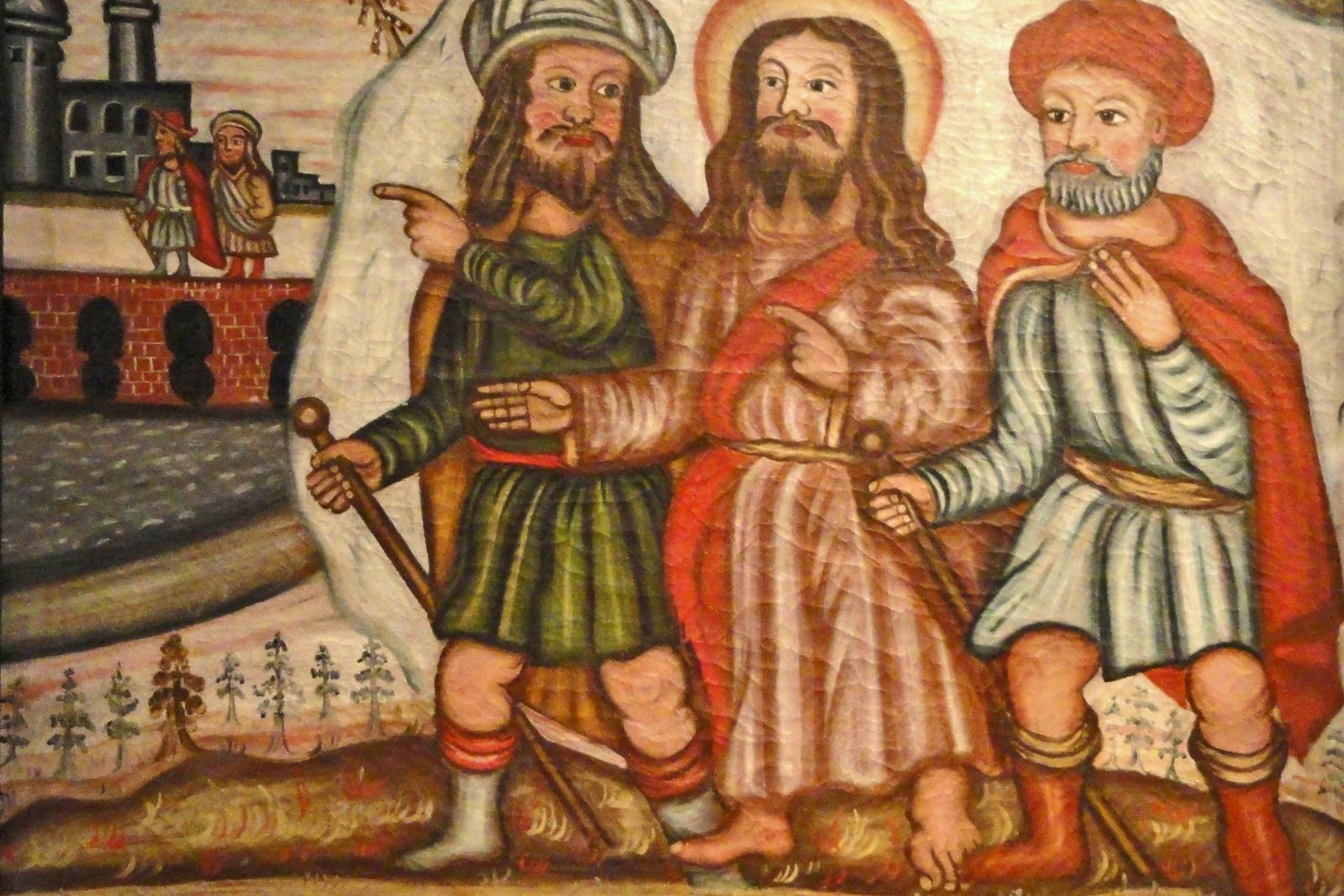 Gemälde von Jesus zwischen 2 Jüngern auf dem Weg nach Emmaus