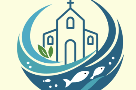 Kirche eingetaucht in lebendiges Wasser mit Fischen und welches Pflanzen speist
