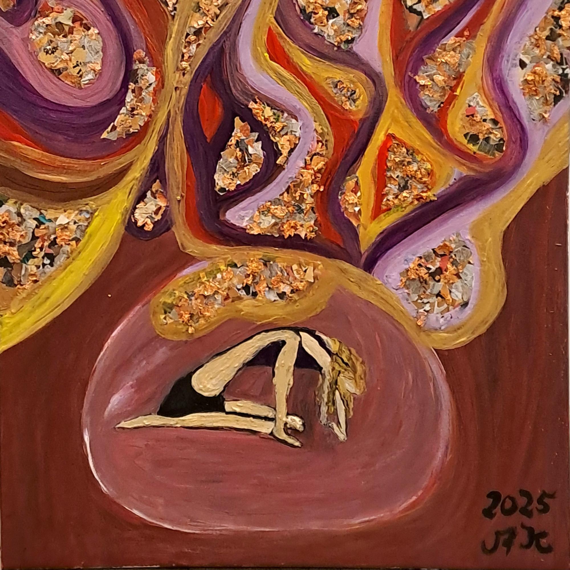 Acryl auf Leinwand mit Collagentechnik, 2025, nach einer Tanz-Choreografie zum Lied 'Danse macabre' von der Gruppe Delain