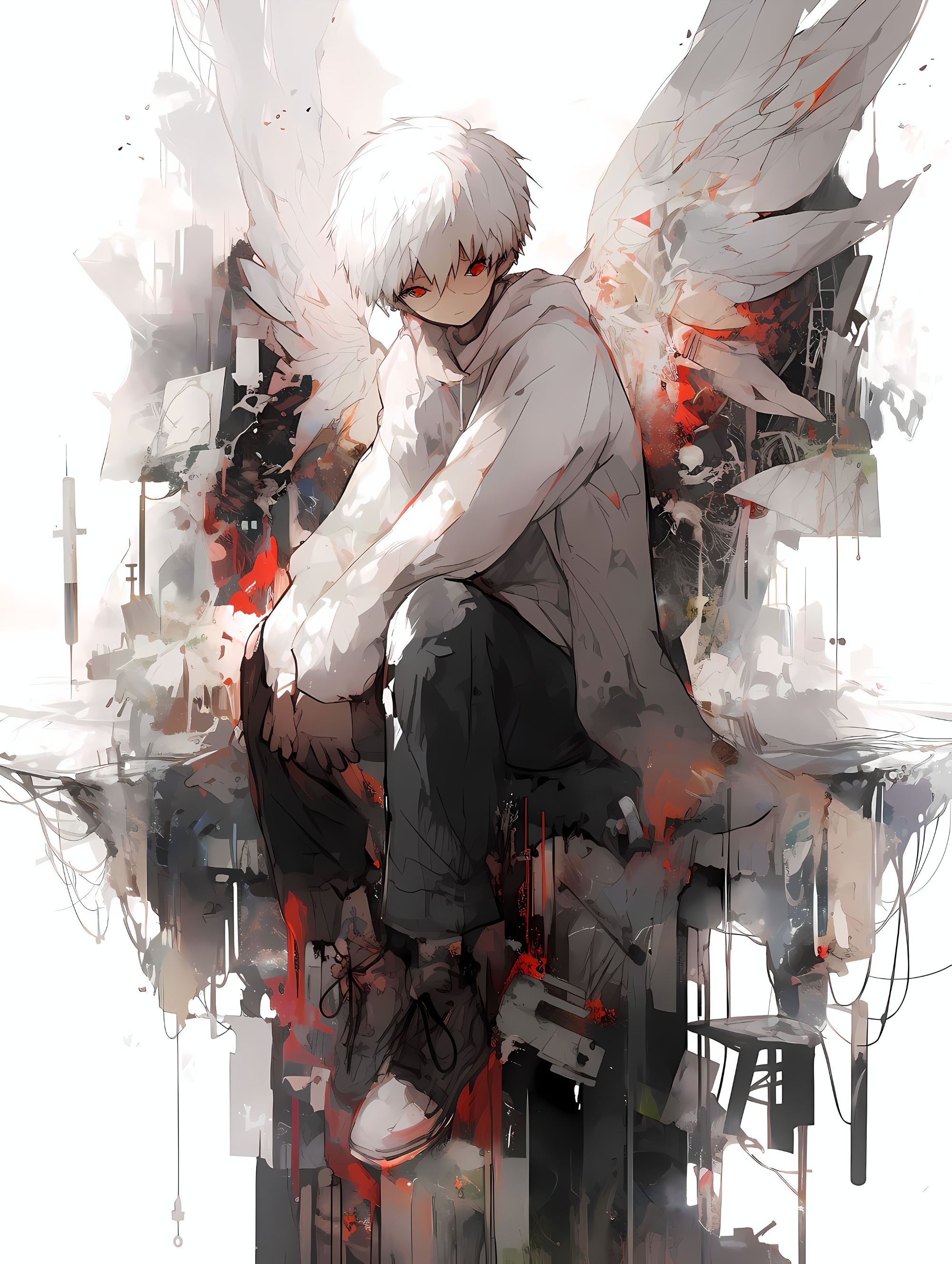 jugendlicher, männlicher Engel in Anime-Style