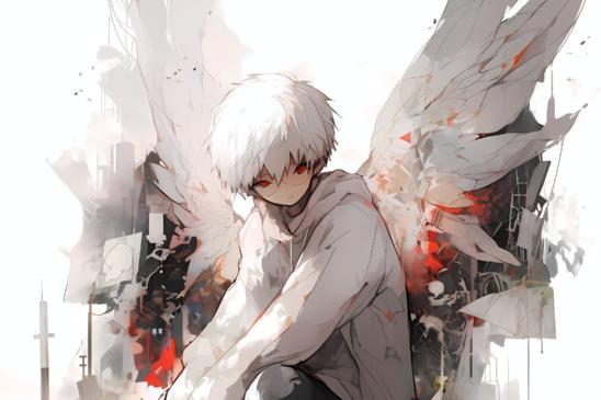 jugendlicher, männlicher Engel in Anime-Style